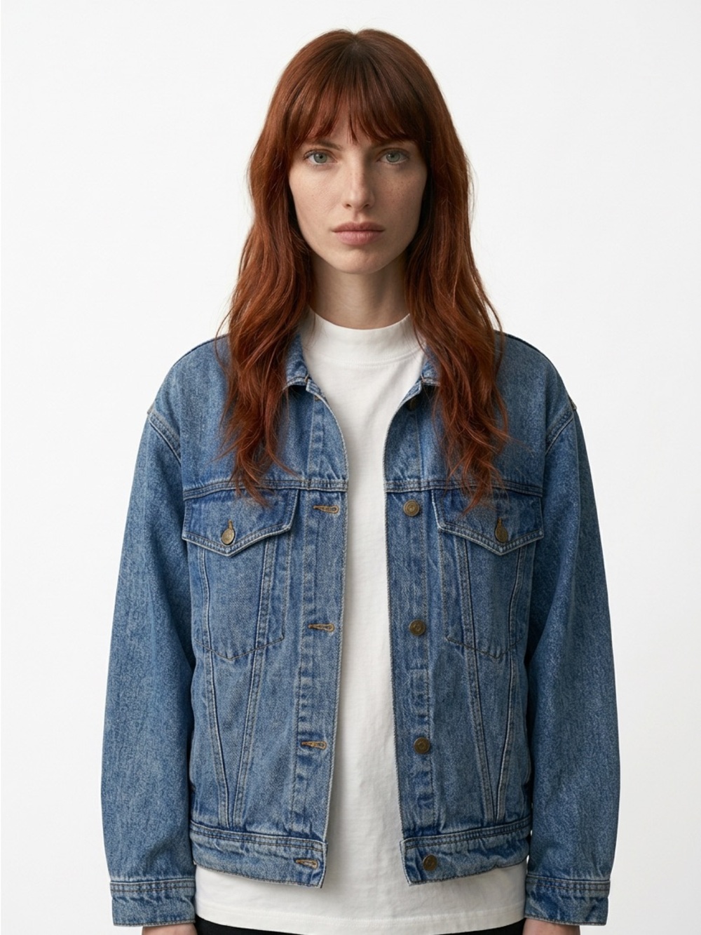 Vintage ELCO Womens Medium Wash‎ Blue Denim Trucker Jacket Size S Pleated Back